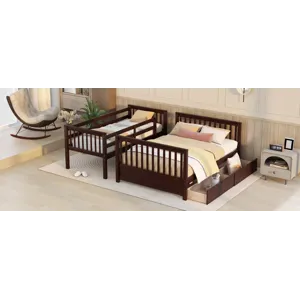 Twin Over Full Bunk Bed With Ladders And Two Storage Drawers - Espresso