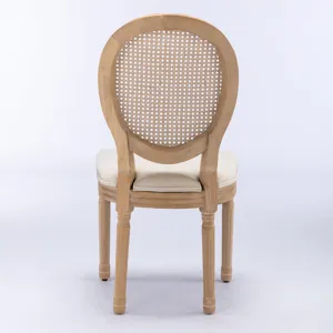 French Style Solid Wood Frame Antique Painting Linen Fabric Rattan Back Dining Chair (Set of 2) - Cr