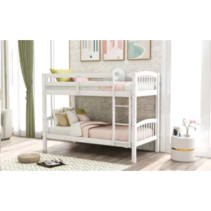 80.51\" Twin Over Twin Bunk Bed With Ladder - White