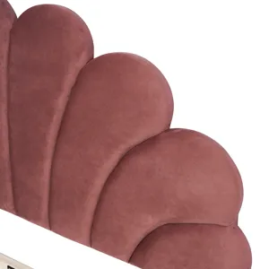 Full Size Upholstered Platform Bed With Flower Pattern Velvet Headboard - Bean Paste Red