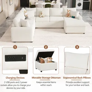Sectional Sofa Pull-Out Sofa Bed Sleeper With A Storage Ottoman, Three Pillows And Charging Devices 