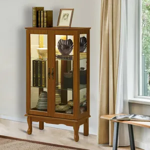 Curio Cabinet Lighted Curio Diapaly Cabinet With Adjustable Shelves And Mirrored Back Panel, Tempere