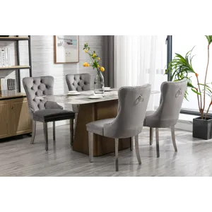 Nikki - Modern, High-End Tufted Solid Wood Contemporary Velvet Upholstered Dining Chair With Chrome 