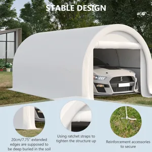 Outsunny - 10\' x 16\' Carport, Heavy Duty Portable Garage Storage Tent With Large Zippered Door, An