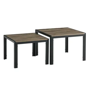 Nesting Coffee Table (Set of 2), Square Modern Stacking Table With Wood Finish For Living Room - Gra