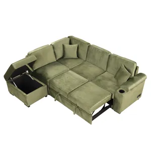 Sleeper Sofa Bed, 2 In 1 Pull Out Sofa Bed L Shape Couch With Storage Ottoman For Living Room, Bedro