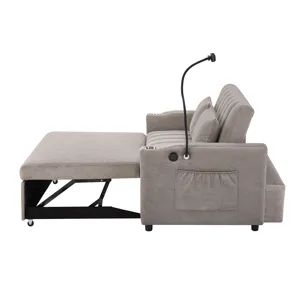 Convertible Sofa Bed Loveseat Sofa With Three USB Ports, Two Side Pockets, Two Cup Holders And 360° 