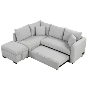 L-Shaped Sectional Pull Out Sofa Bed Sleeper Sofa With Two USB Ports, Two Power Sockets And A Movabl