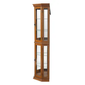 Corner Curio Cabinet With Lights, Adjustable Tempered Glass Shelves, Mirrored Back, Display Cabinet (E26 Light Bulb Not Included) - Oak