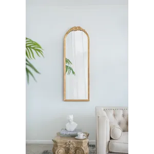 Wood Floor Mirror, Full Body Mirror Dressing Make Up Mirror For Bathroom Bedroom Living Room - Gold