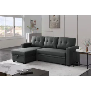 Upholstered Pull Out Sectional Sofa With Chaise - Dark Gray