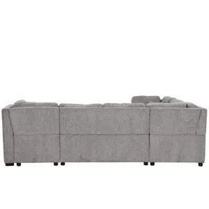 U-Shaped Sectional Sofa Pull Out Sofa Bed With Two USB Ports, Two Power Sockets, Three Back Pillows 