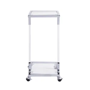 Glass Side Table, Acrylic End Table, Glass Top C Shape Square Table With Metal Base For Living Room,