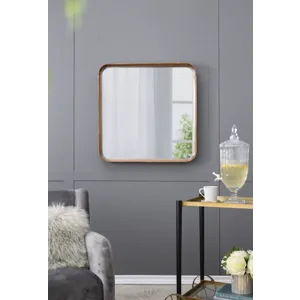 Square Mirror With Wood Frame, Wall Mirror For Living Room Bathroom Entryway - Brown