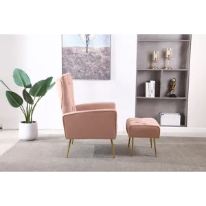 Modern Accent Chair With Ottoman, Comfy Armchair For Living Room, Bedroom, Apartment, Office - Pink
