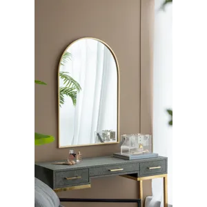 Arched Accent Mirror With Metal Frame For Bathroom, Bedroom, Entryway Wall - Gold