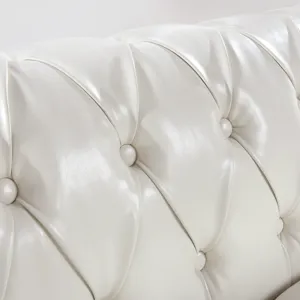 84.65\" Rolled Arm Chesterfield 3 Seater Sofa - White