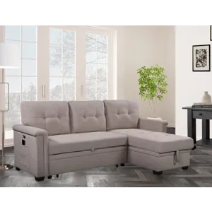 Nathan - Reversible Sleeper Sectional Sofa With Storage Chaise, USB Charging Ports And Pocket - Ligh