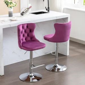 Swivel Velvet Barstools, Adjusatble Seat Height 1712PP (Set of 2) - Purple