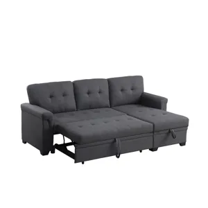 Lucca - Linen Reversible Sleeper Sectional Sofa With Storage Chaise - Dark Gray