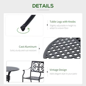 Outsunny - 33" Patio Dining Table Round Cast Aluminium Outdoor Bistro Table With Umbrella Hole - Black