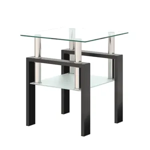 Modern Tempered Glass Tea Table, End Square Table For Living Room - Transparent / Black