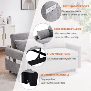 Pull Out Sleep Sofa Bed Loveseats Sofa Couch With Adjsutable Backrest, Storage Pockets, 2 Soft Pillo