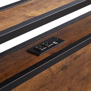 Twin Size Metal Platform Bed Frame With Wooden Headboard And Footboard With USB Liner, LED Lights, N