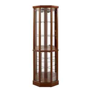 6 Shelf Lighted Corner Curio Cabinet With Adjustable Tempered Glass Shelves And Mirror Back (E26 Light Bulb Not Included) - Walnut
