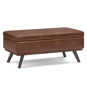 Owen - Lift Top Large Coffee Table Storage Ottoman - Distressed Saddle Brown