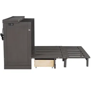 Full Solid Pine Murphy Bed Chest Cube Cabinet Bed With Charging Station And Large Storage Drawer For