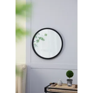 Circle Wall Mirror With Wooden Frame, Wall Mirror For Living Room - Black