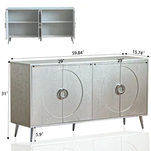 Modern Lacquered 4 Door Wooden Cabinet Sideboard Buffet Server Cabinet Storage Cabinet, For Living R
