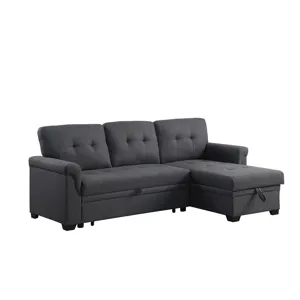 Lucca - Linen Reversible Sleeper Sectional Sofa With Storage Chaise - Dark Gray