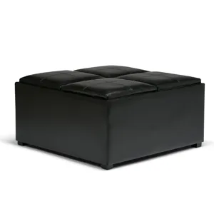 Avalon - Square Coffee Table Storage Ottoman - Midnight Black