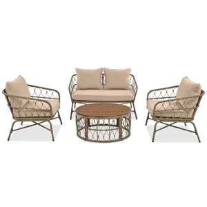 Bohemia-Inspired 4 Person Outdoor Seating Group With Removable Cushions, Conversation Patio Set With