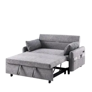 Pull Out Sleep Sofa Bed Loveseats Sofa Couch With Adjsutable Backrest, Storage Pockets, 2 Soft Pillo