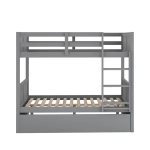 Full Over Full Bunk Bed With Twin Size Trundle - Gray