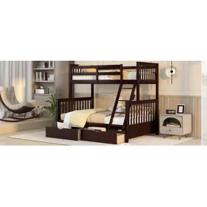 Twin Over Full Bunk Bed With Ladders And Two Storage Drawers - Espresso