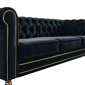 Chesterfield - Velvet Sofa 84.65\" For Living Room - Black