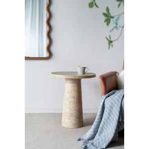 Round Side Table With Pedestal Base - Cream