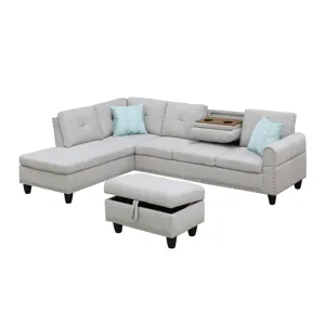Alger - 98" Wide Left Hand Facing Sofa & Chaise With Ottoman - Light Gray