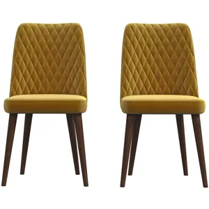 Katie - Mid-Century Modern Velvet Dining Chair (Set of 2) - Yellow