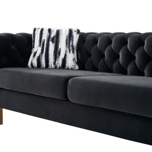 Chesterfield - Modern Tufted Velvet Living Room Sofa, 84.25\'\'W Couch - Black