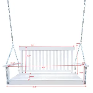 Front Porch Swing With Armrests For Outdoor Patio, Garden Yard, Backyard Or Sunroom - White