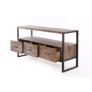 Reclaimed Wood Media TV Console Table With 3 Drarwer, Open Shelf - Antique Gray