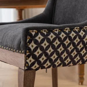 Ultra Side Dining Chair, Thickened Fabric Chairs With Neutrally Toned Solid Wood Legs, Bronze Nail H