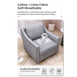 360 Degree Swivel Armchair Cotton Linen Skin-Friendly Fabric Ergonomic Design Brass Nail Decorative 