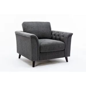 Stanton - Linen Chair With Tufted Arms - Dark Gray