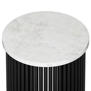 Demy - Metal Accent Table - White Marble / Black